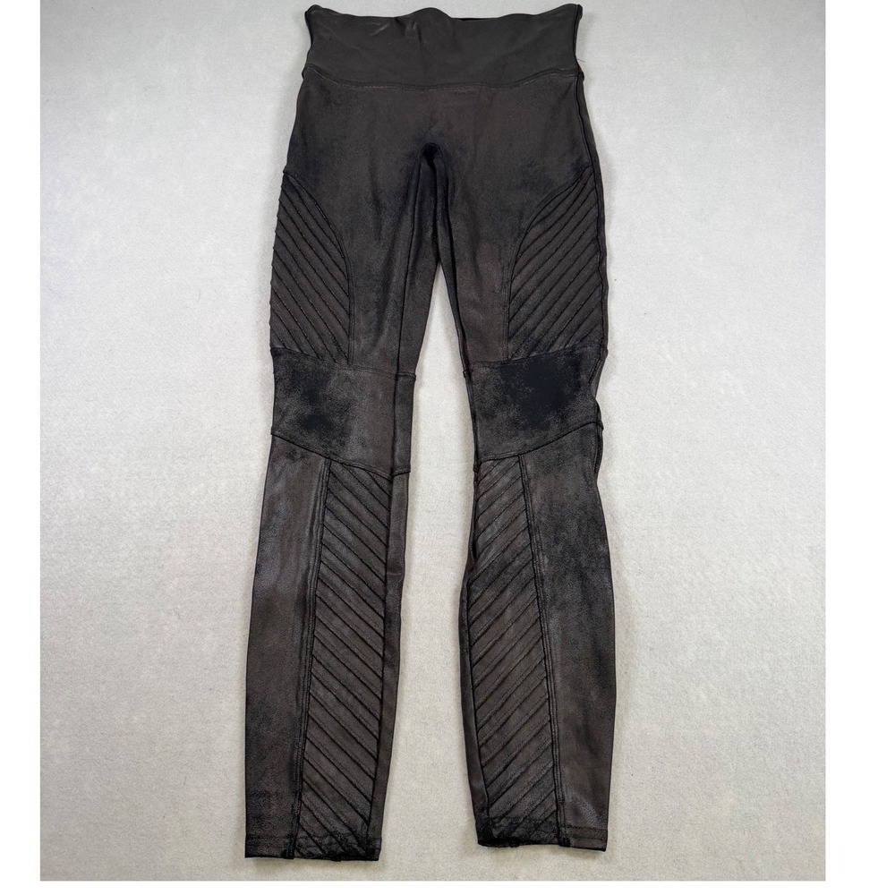 Spanx Faux Leather Moto Leggings Black Petite Small High Waist Shaping 20114P